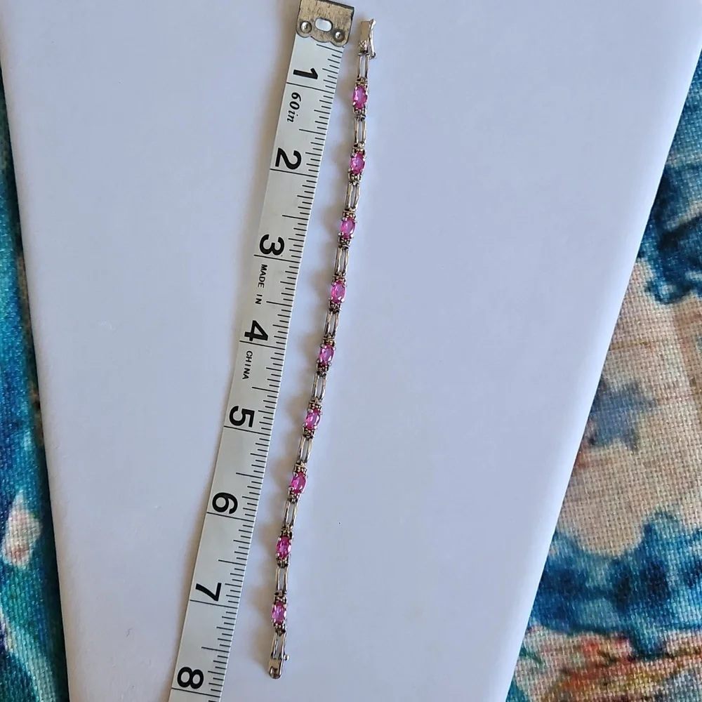 Signature Sterling Silver Pink Rhinestone Tennis Bracelet - Picture 15 of 16